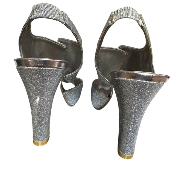 Lane Bryant Silver Glitter Peep-Toe Slingback Heels - Picture 8 of 8
